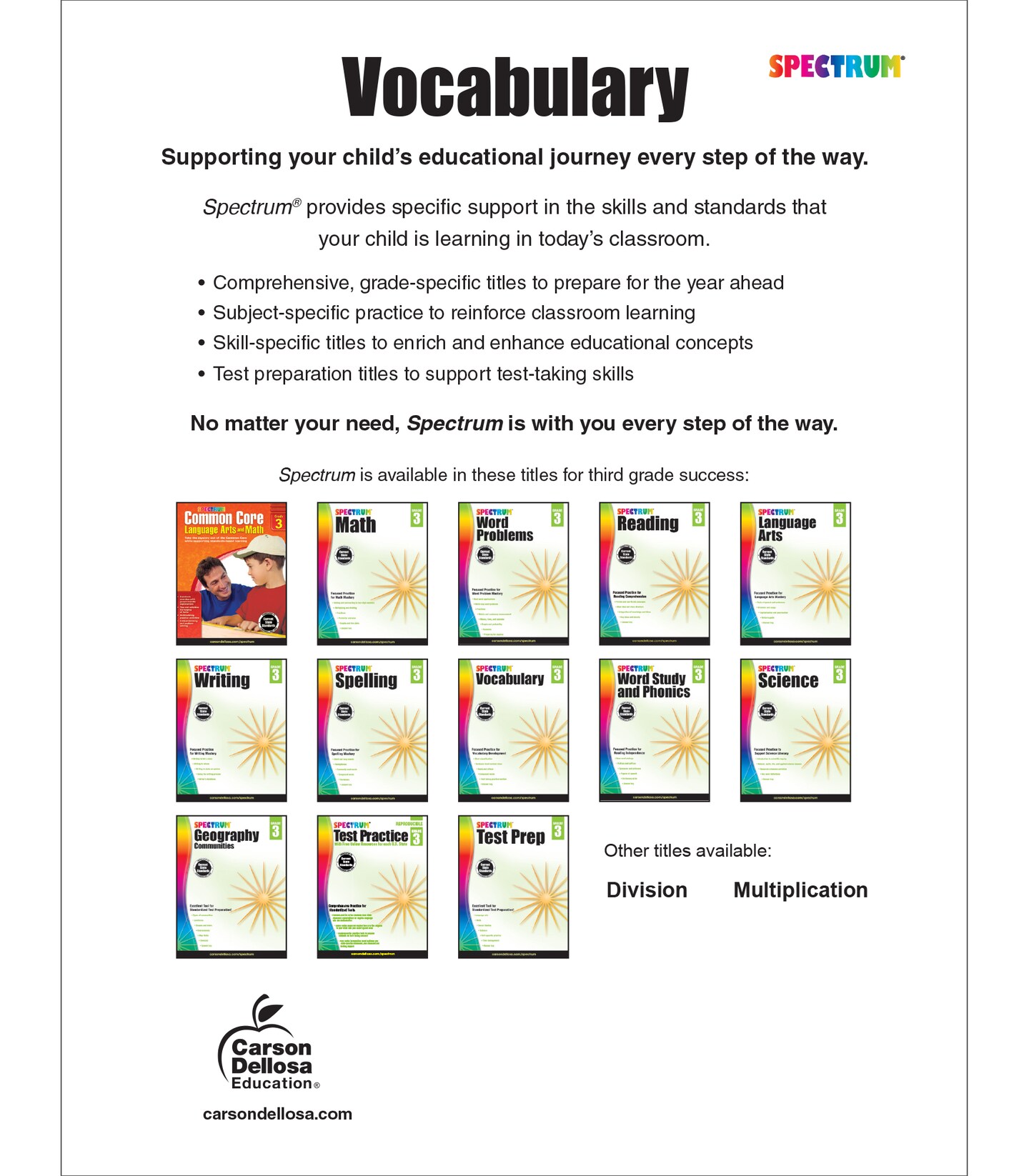 Spectrum Grade 3 Vocabulary Workbook, Language Arts Book Covering Compound Words, Context Clues, Roots and Affixes, Reading Comprehension, and More, ELA Classroom or Homeschool Curriculum