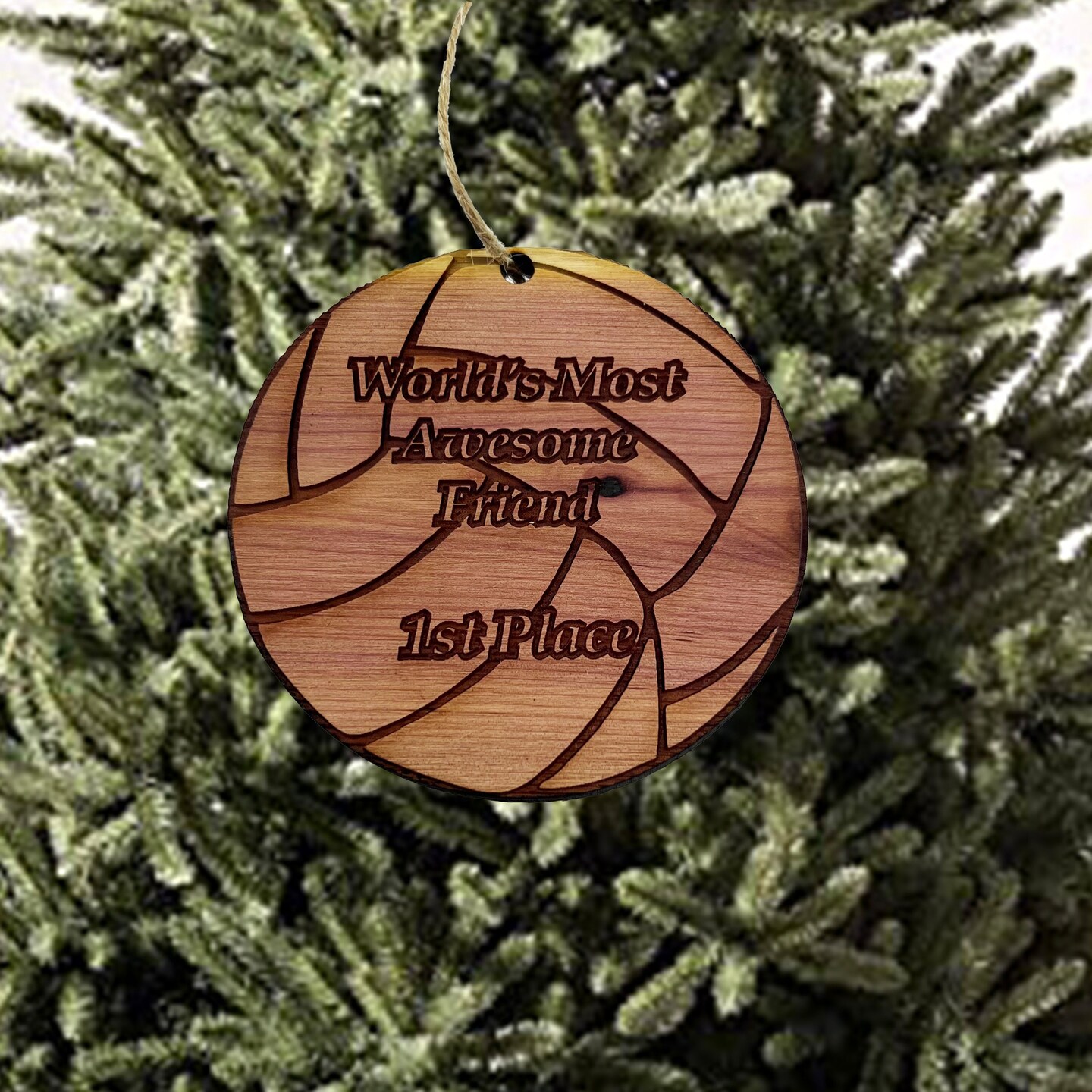 Volleyball 1st Place Worlds most awesome Friend - Cedar Ornament Volleyball 1st Place Worlds most awesome Friend - Cedar Ornament