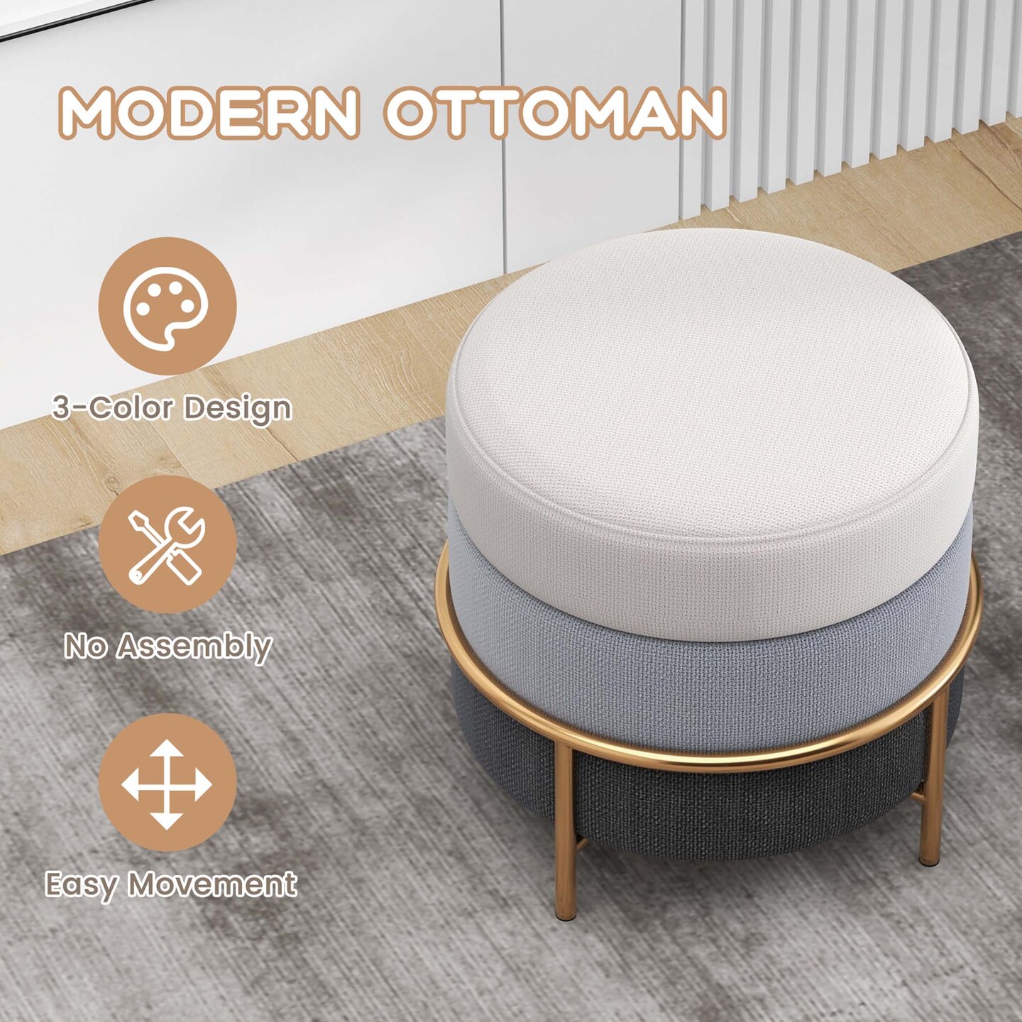 Costway 48" Rectangular Fabric Ottoman Bench Button Tufted Foot Rest Stool Beige