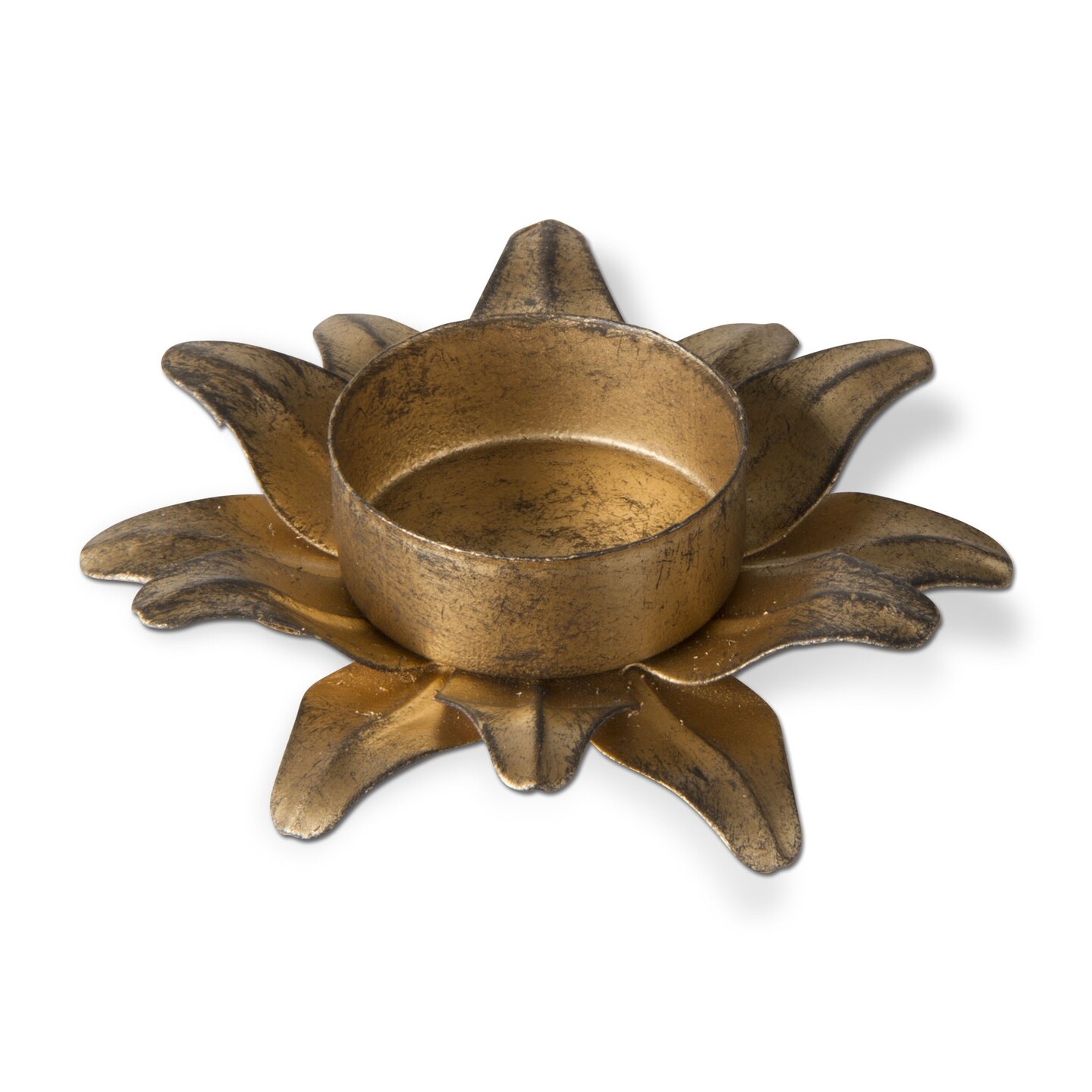 Antique Gold Iron Flower Tealight Holder Small, 3.75L x 3.75W x .75H inches