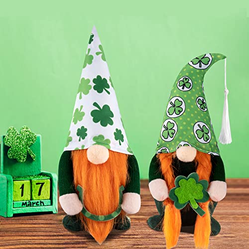 2 Pieces St. Patrick&#x27;s Day Gnomes Decorations- Irish Leprechaun Plush Dolls Handmade Swedish Tomte for Home Table Ornament