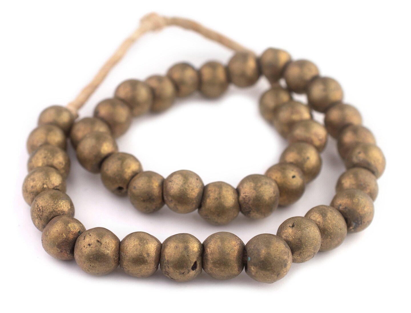 TheBeadChest Nigerian Brass Globe Beads 14mm African Round Large Hole 24 Inch Strand Handmade