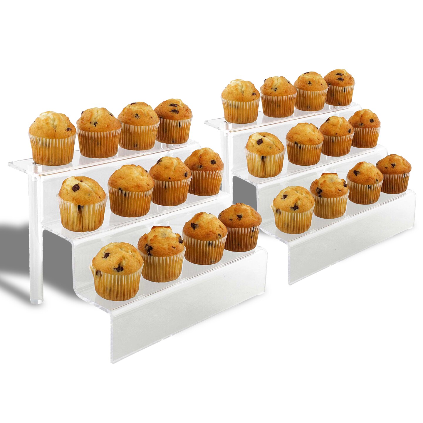 Spec101 Acrylic Display Shelf Riser - 2pk Clear Acrylic Stand 3-Tiered Riser