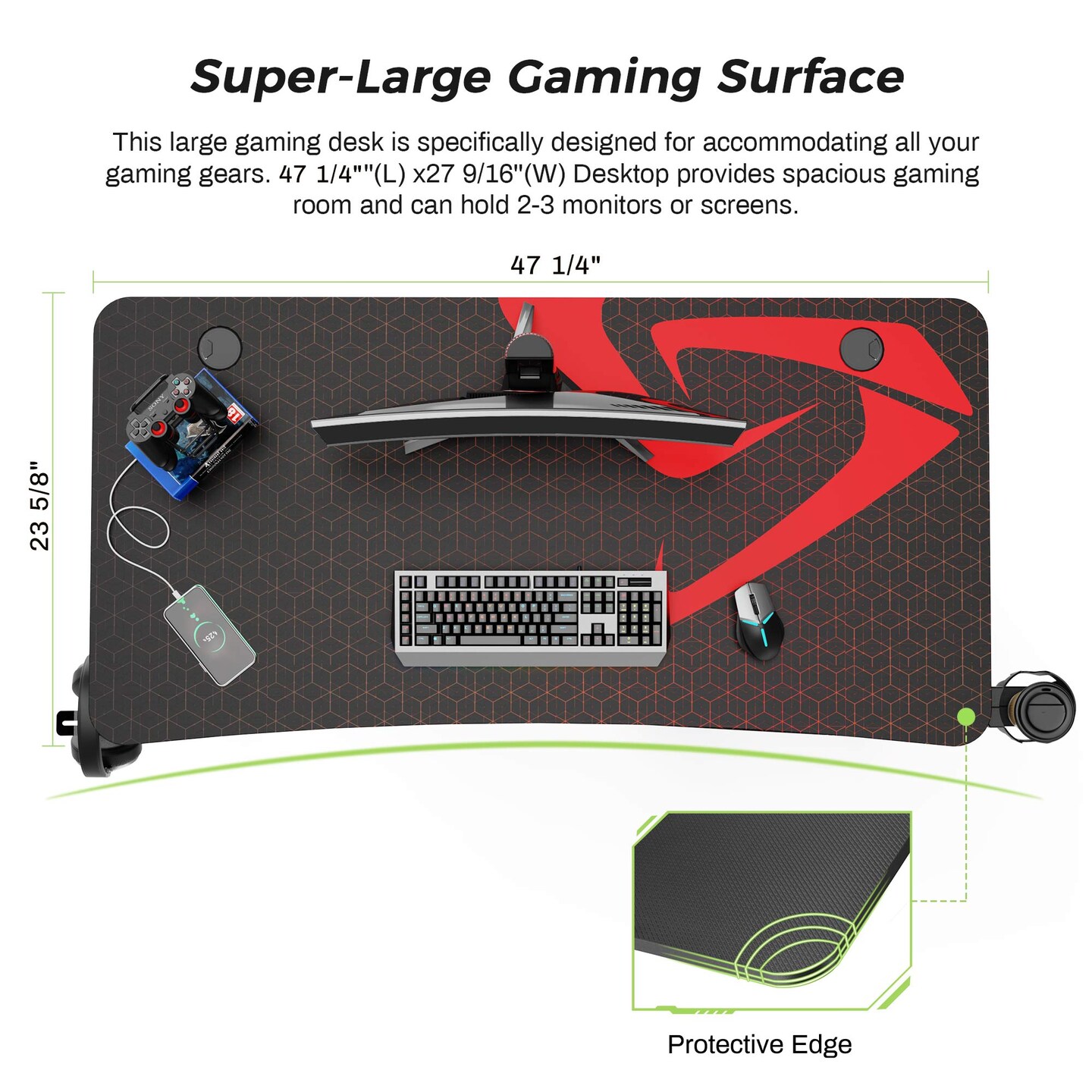 Eureka Ergonomic 47x23 Curved Shaped Gaming Desk