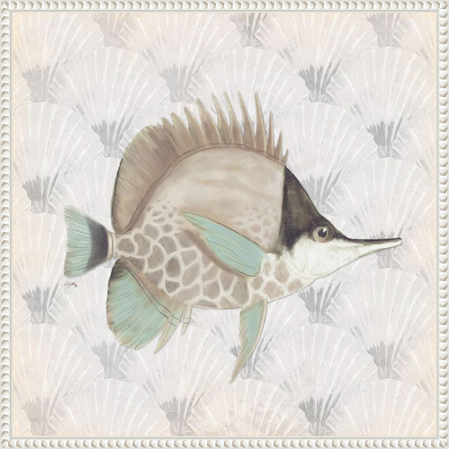 Neutral Vintage Fish III by Elizabeth Medley Framed Canvas Wall Art