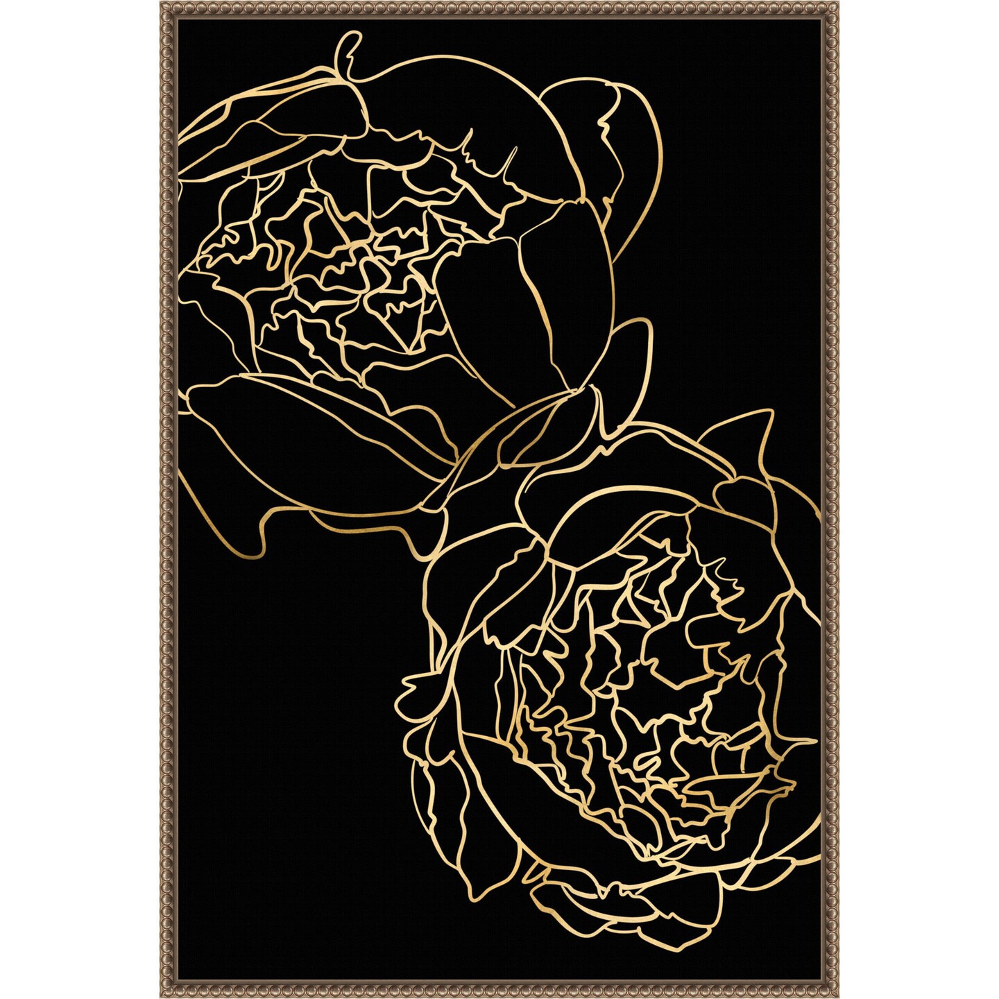 Sally's peonies in gold and black by Rosana Laiz Blursbyai Framed Canvas Wall Art