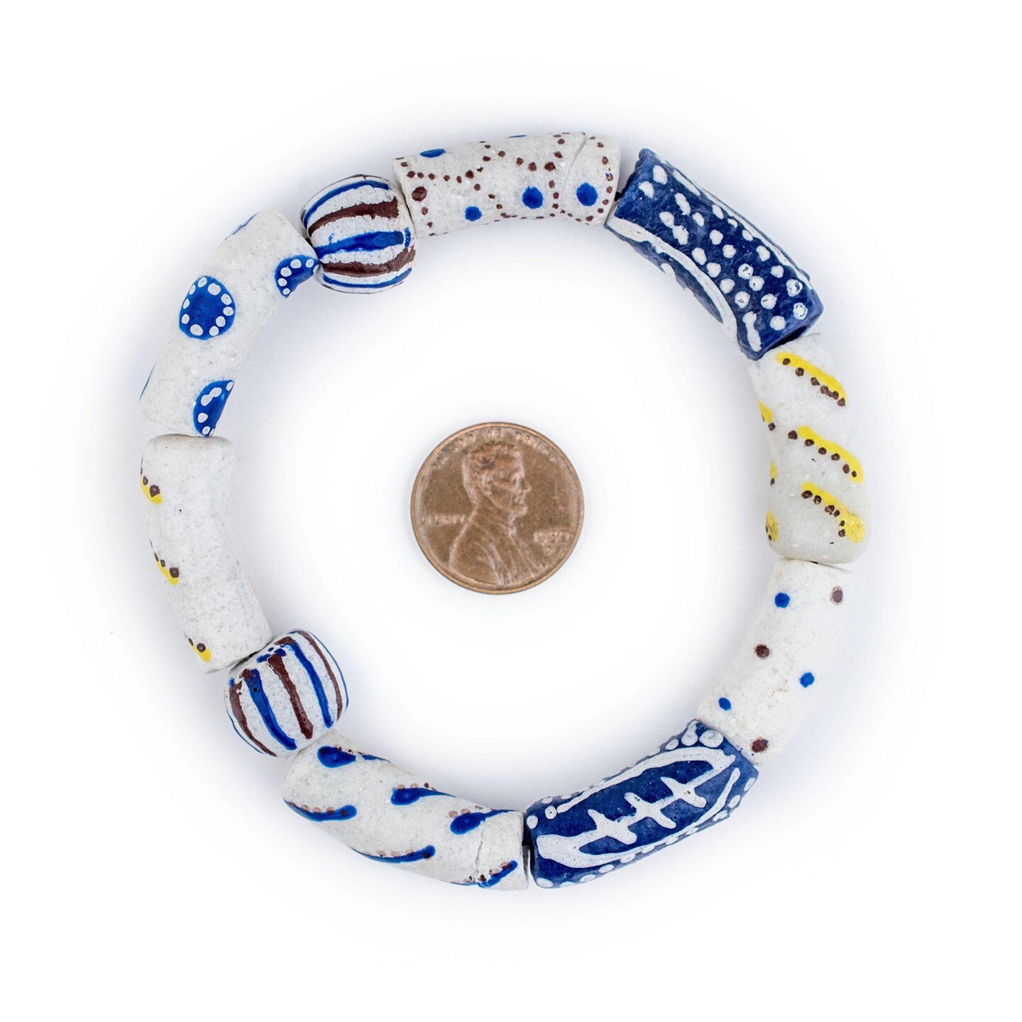 TheBeadChest African Bead Stretch Bracelet, Made in Ghana by Krobo Artisans, Unisex, African Trade Bead Style, White