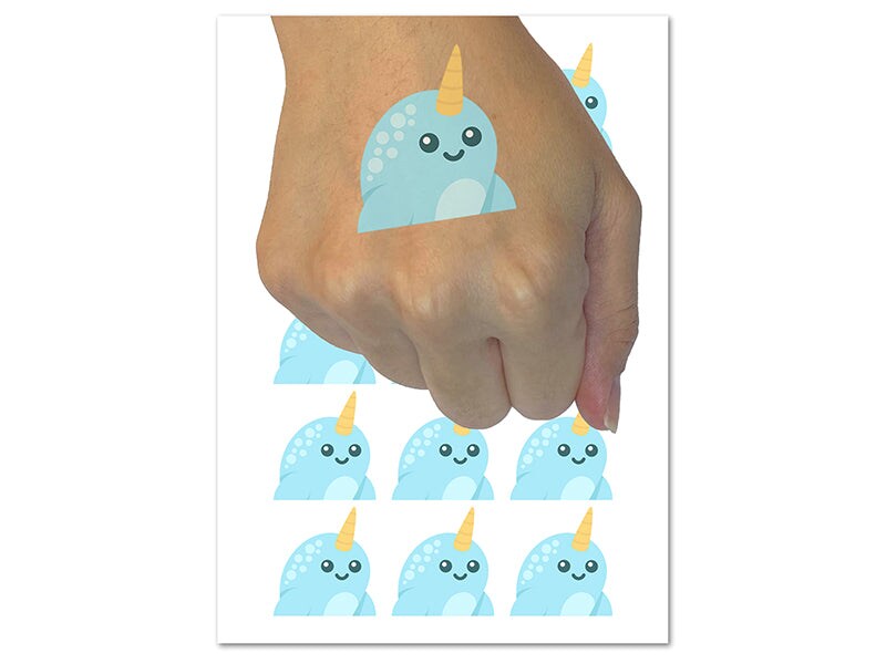 Peeking Narwhal Temporary Tattoo Water Resistant Fake Body Art Set Collection (1 Sheet)