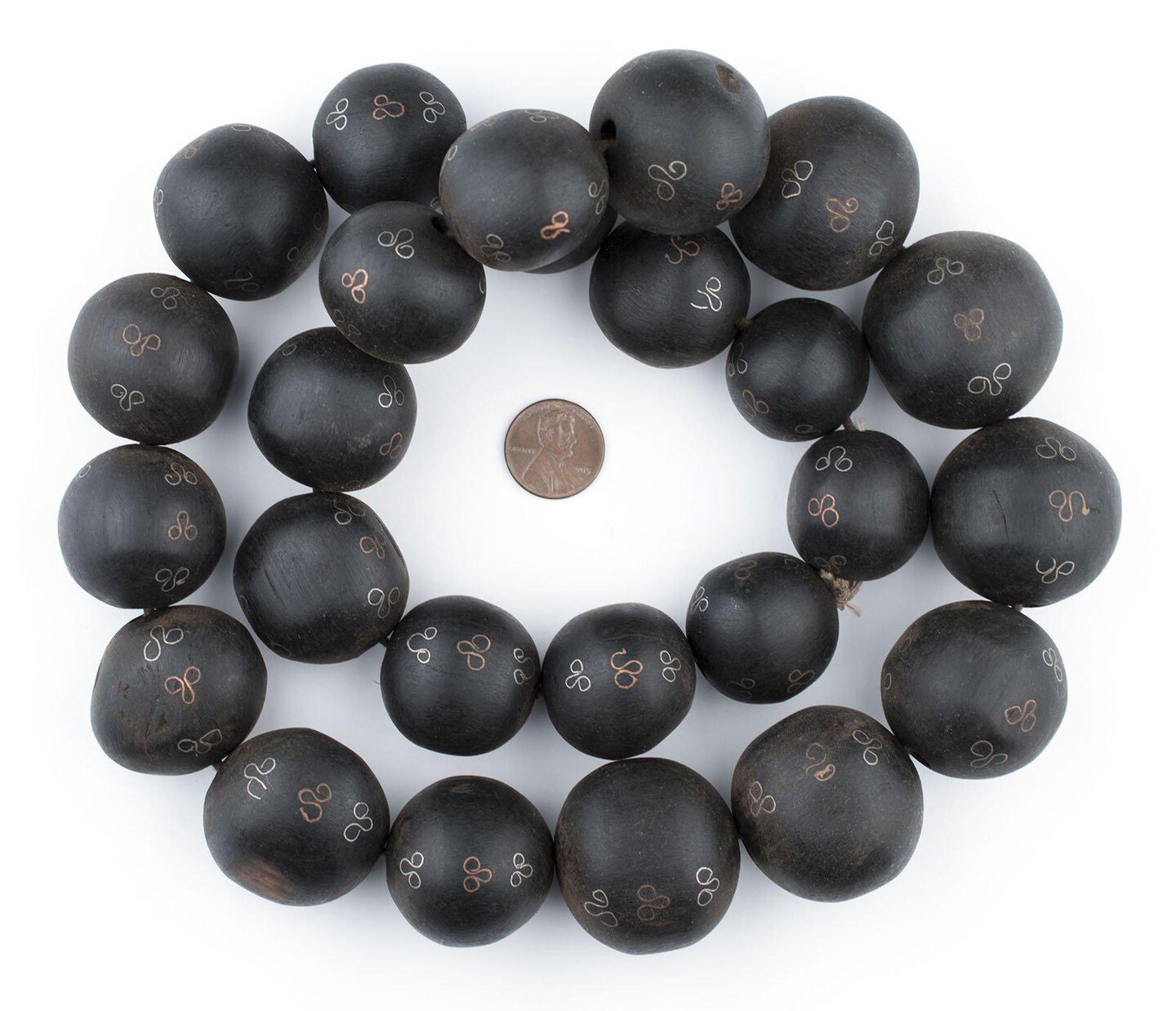 TheBeadChest Jumbo Round Inlaid Mali Ebony Wood Beads 30mm African Black Large Hole 30 Inch Strand Handmade
