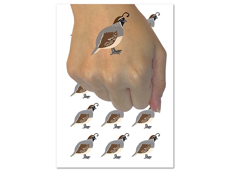 Quail Bird Solid Temporary Tattoo Water Resistant Fake Body Art Set Collection (1 Sheet)