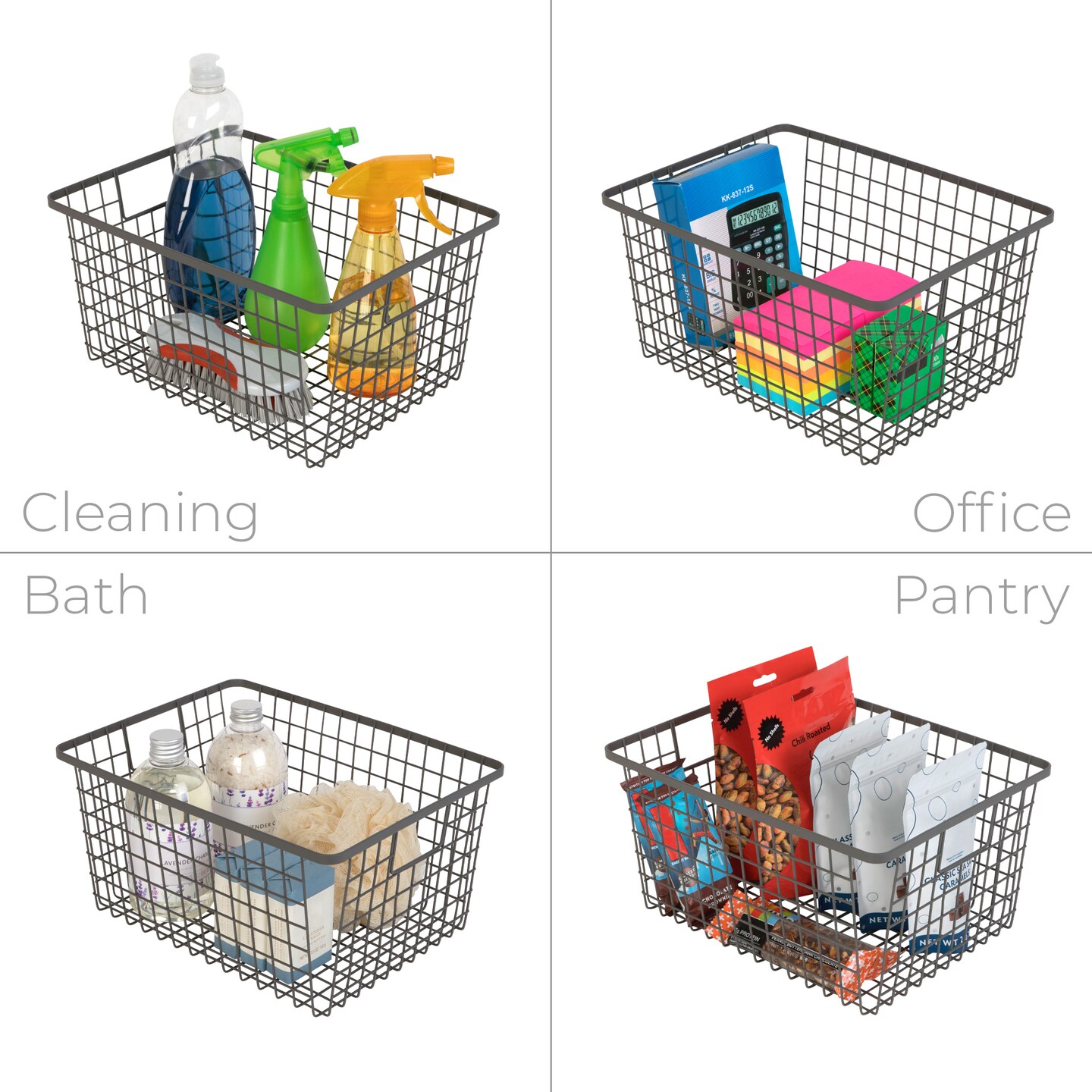 Smart Design Nestable Basket Organizer with Handles - Steel - 9 x 12 x 6 - Gunmetal - Set of 4