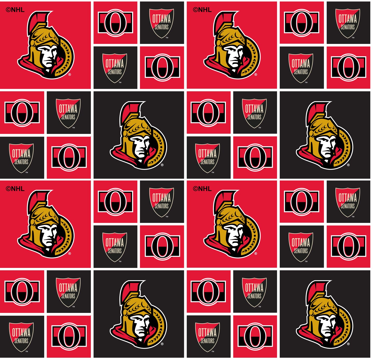 Sykel Enterprises NHL Team Cotton Fabric-Ottawa Senators Geometric Cotton Quilting Fabric
