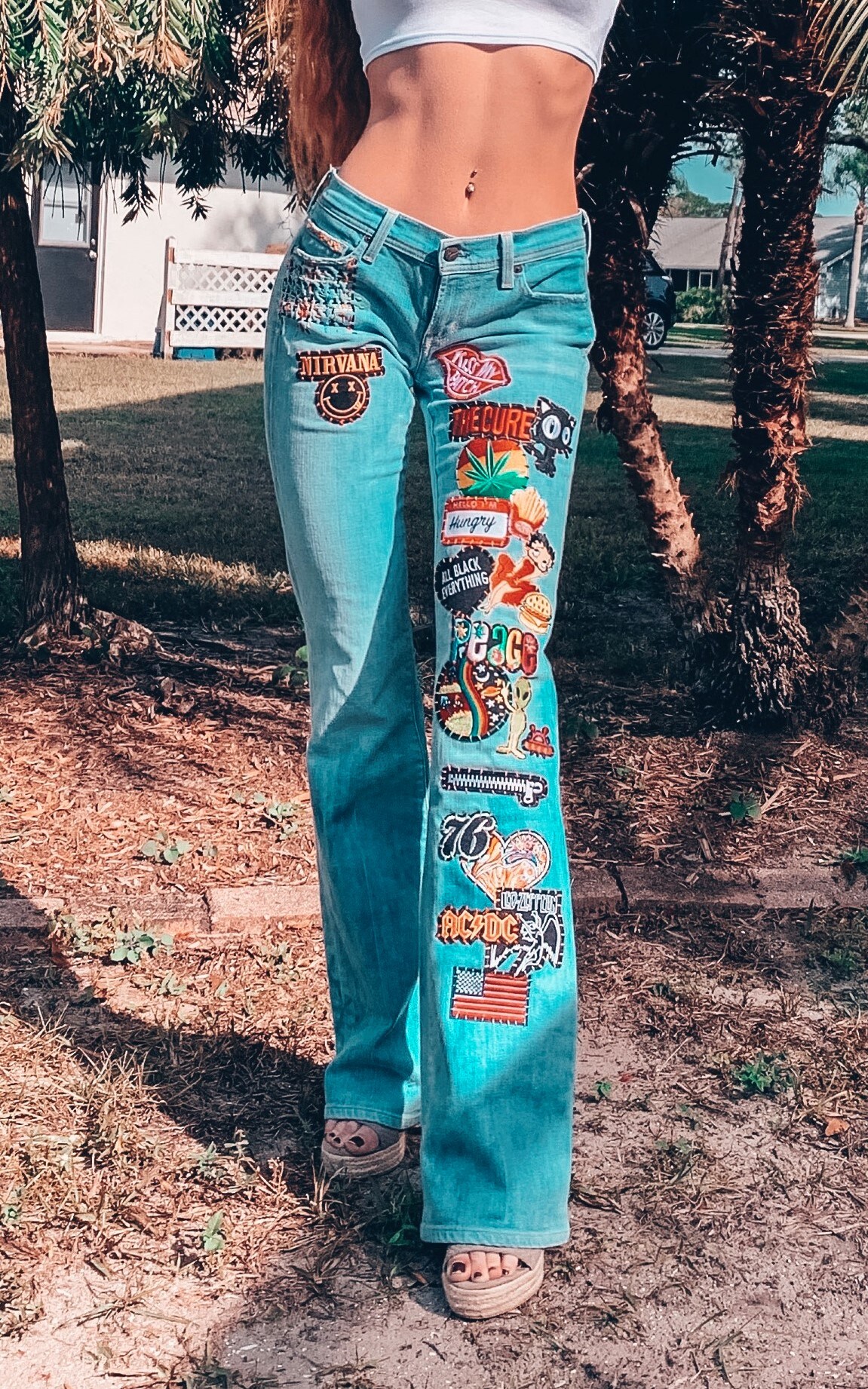 Vintage Flare Jeans| Boho| Festival Jeans| Patched Jeans| Reworked
