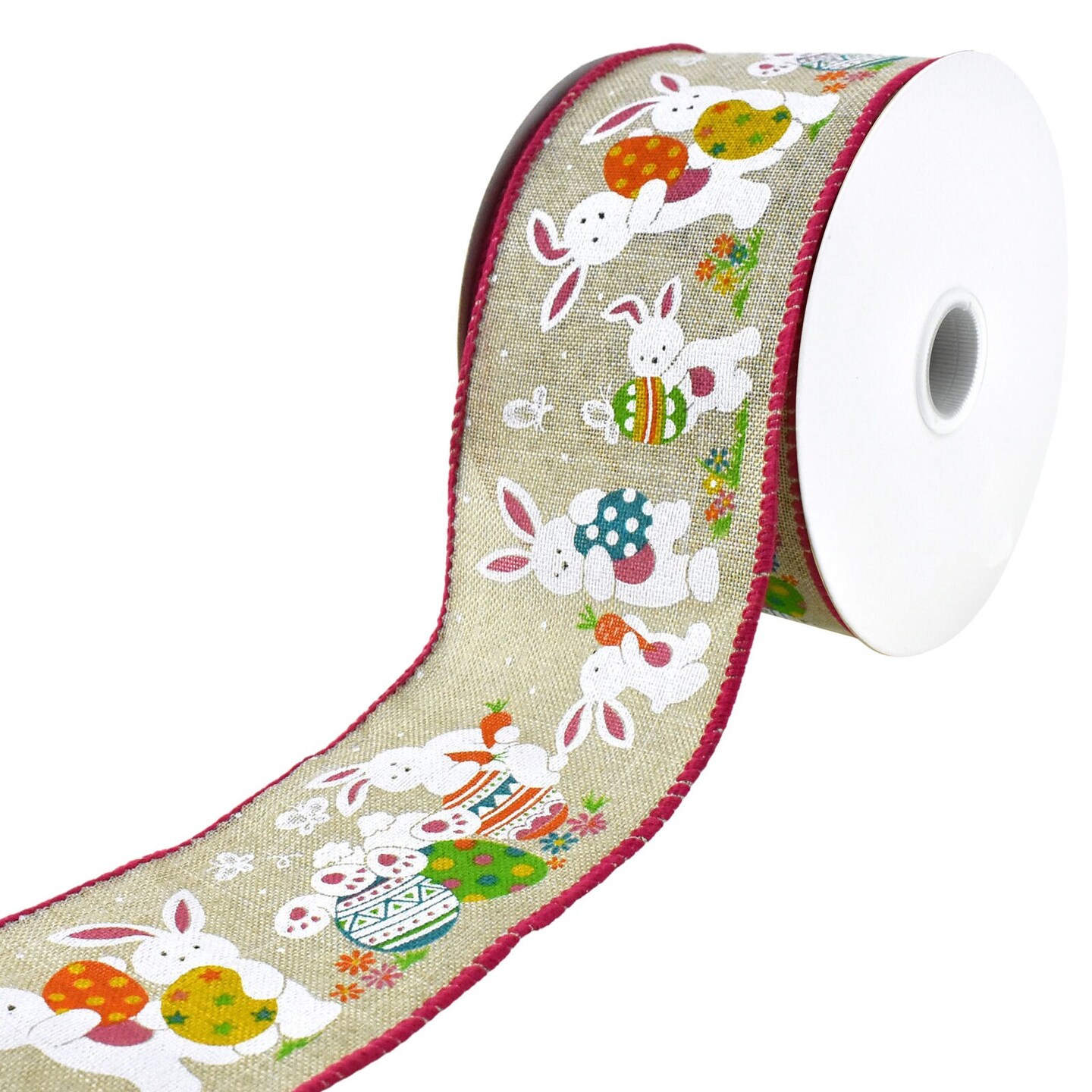 Playful Fun Easter Bunnies Wired Ribbon, 2-1/2-inch, 10-yard, Natural