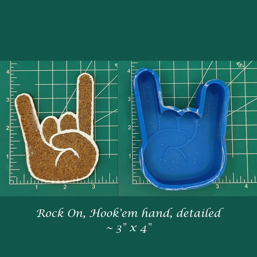 Detailed Rock On or Hook&#x27;em Hand silicone freshie mold