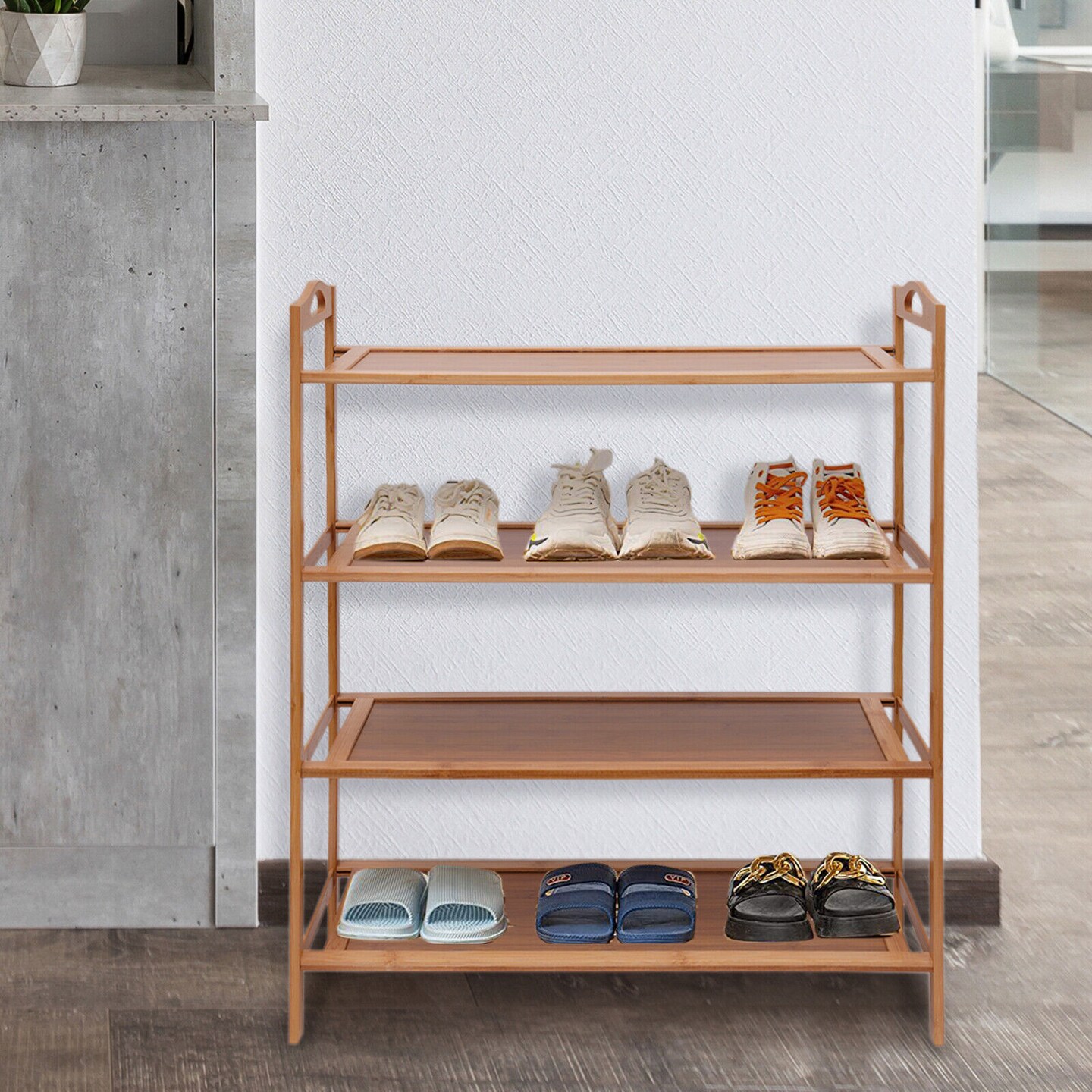 Kitcheniva 4 Tier Bamboo Shoe Shelf Storage Rack Organizer