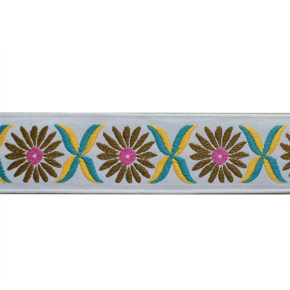 Designer&#x27;s Shop JR 711 Jacquard woven Sunflower brown/pink ribbon trim,1-7/16&#x22; (37 mm) 5 yards