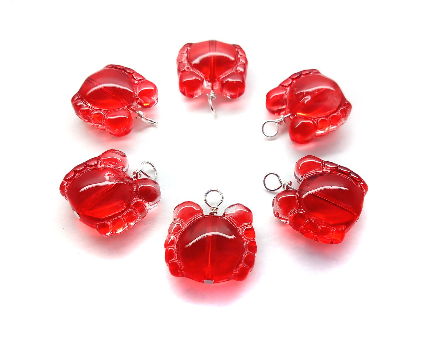 Crab Charms, 6 pcs, Cute Red Glass Bead Dangles, Adorabilities