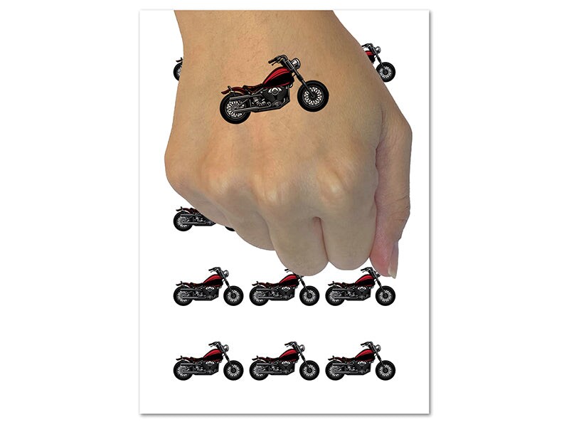 Motorcycle Motorbike Biker Vehicle Wheels Hog Temporary Tattoo Water Resistant Fake Body Art Set Collection (1 Sheet)