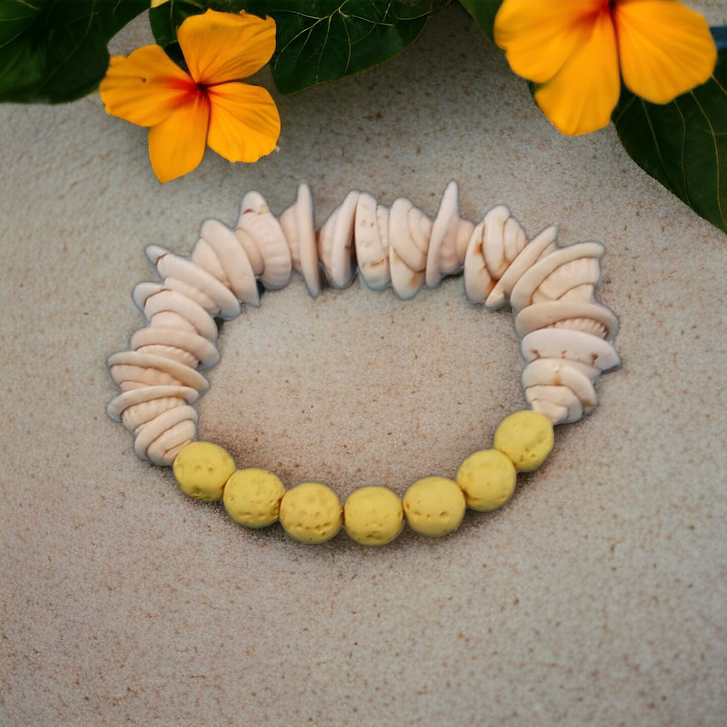 Lava Stone and Seashell Essential Oil Diffuser Bracelet