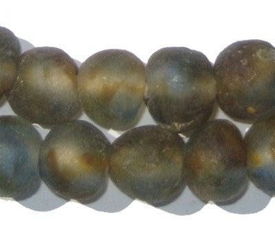 TheBeadChest African Recycled Glass Beads, Strand, For Jewelry Making, Home Decor, Handmade in Ghana (14mm, Blue Brown Swirl)