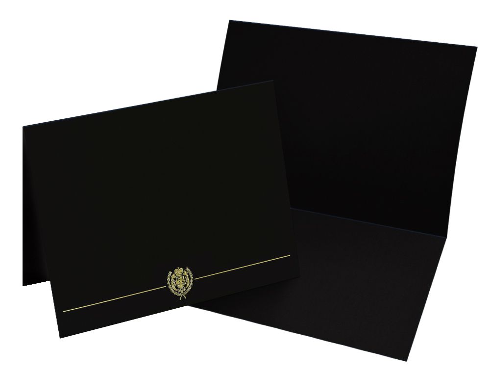 Great Papers! Classic Certificate Cover with Gold Foil Crest, Black, 12&#x22; x 9.375&#x22;(folded) with Die-Cuts for 8.5&#x22; x 11&#x22; Documents, 5 Count