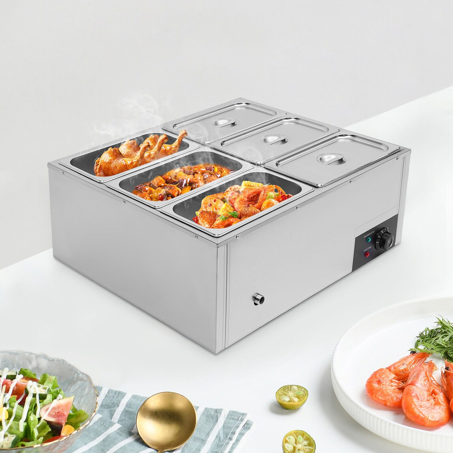 Kitcheniva 110V Food Warmer Steam Table 7L Steamer 6 Pan