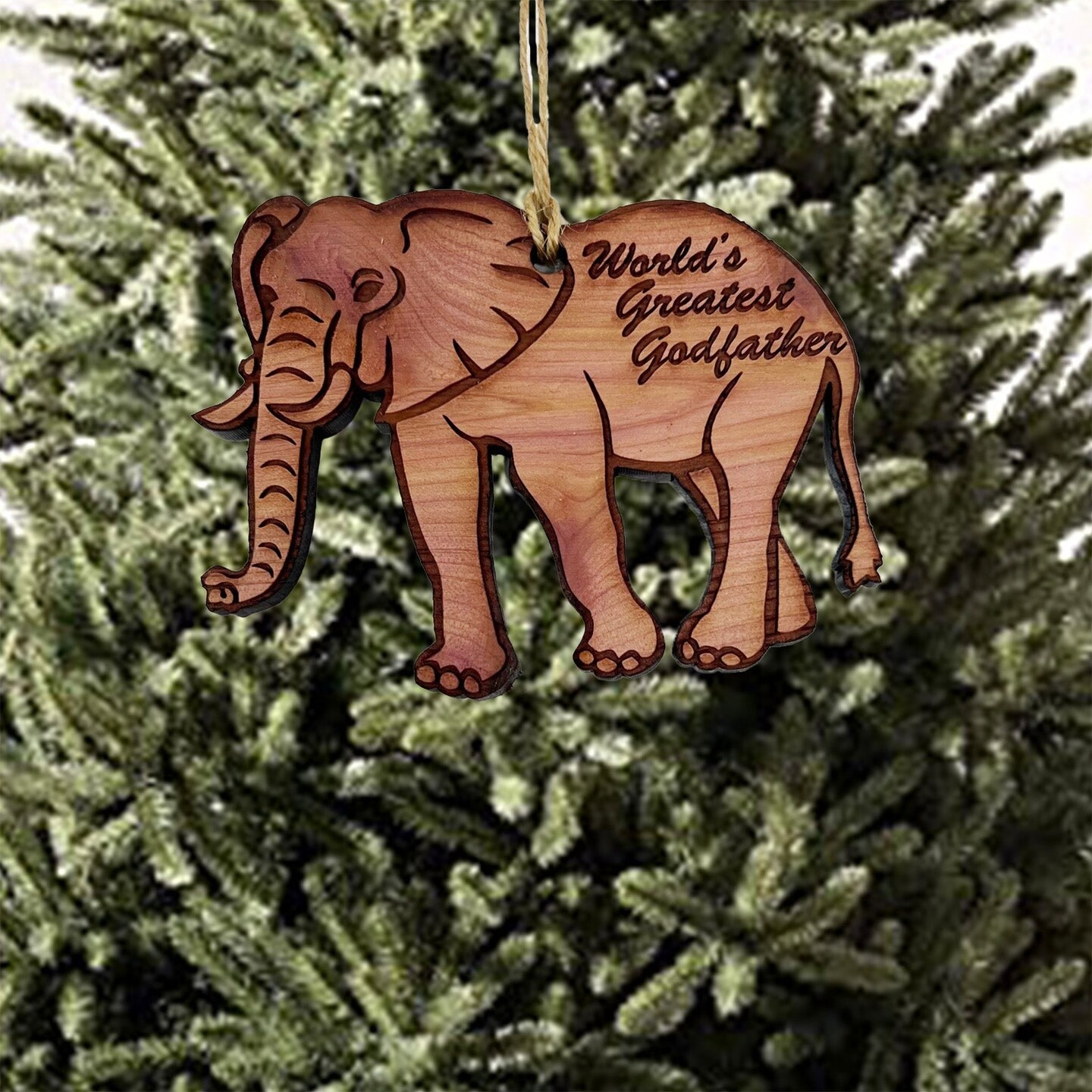Elephant Worlds Greatest Godfather - Cedar Ornament Elephant Worlds Greatest Godfather - Cedar Ornament