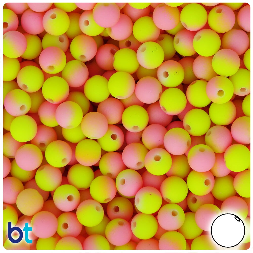 BeadTin Light Pink &#x26; Yellow Rubberized 8mm Round Plastic Craft Beads (175pcs)