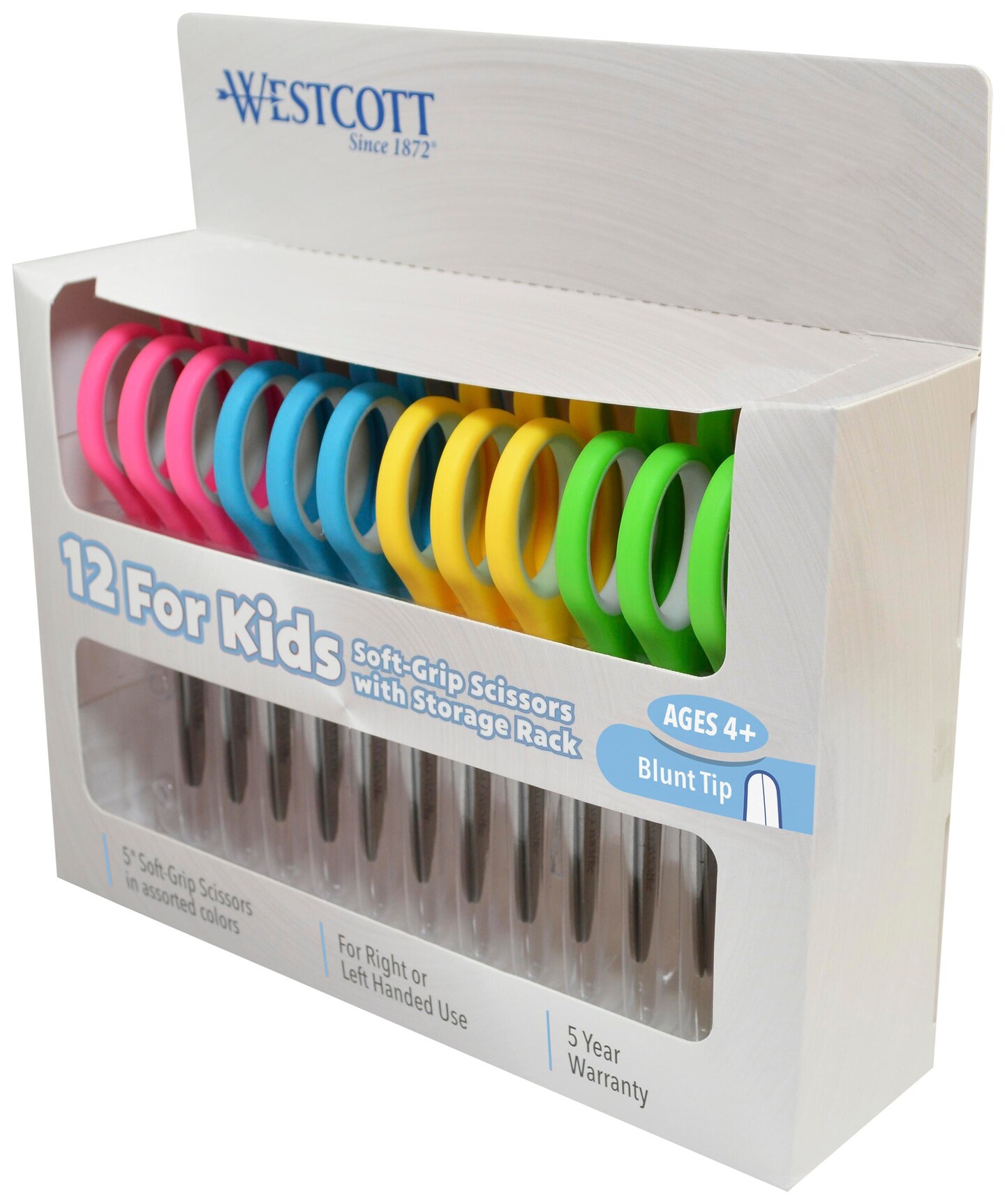 Westcott Soft Grip Kid Scissors, Blunt Tip, 5 Inches, Assorted Colors, Set of 12