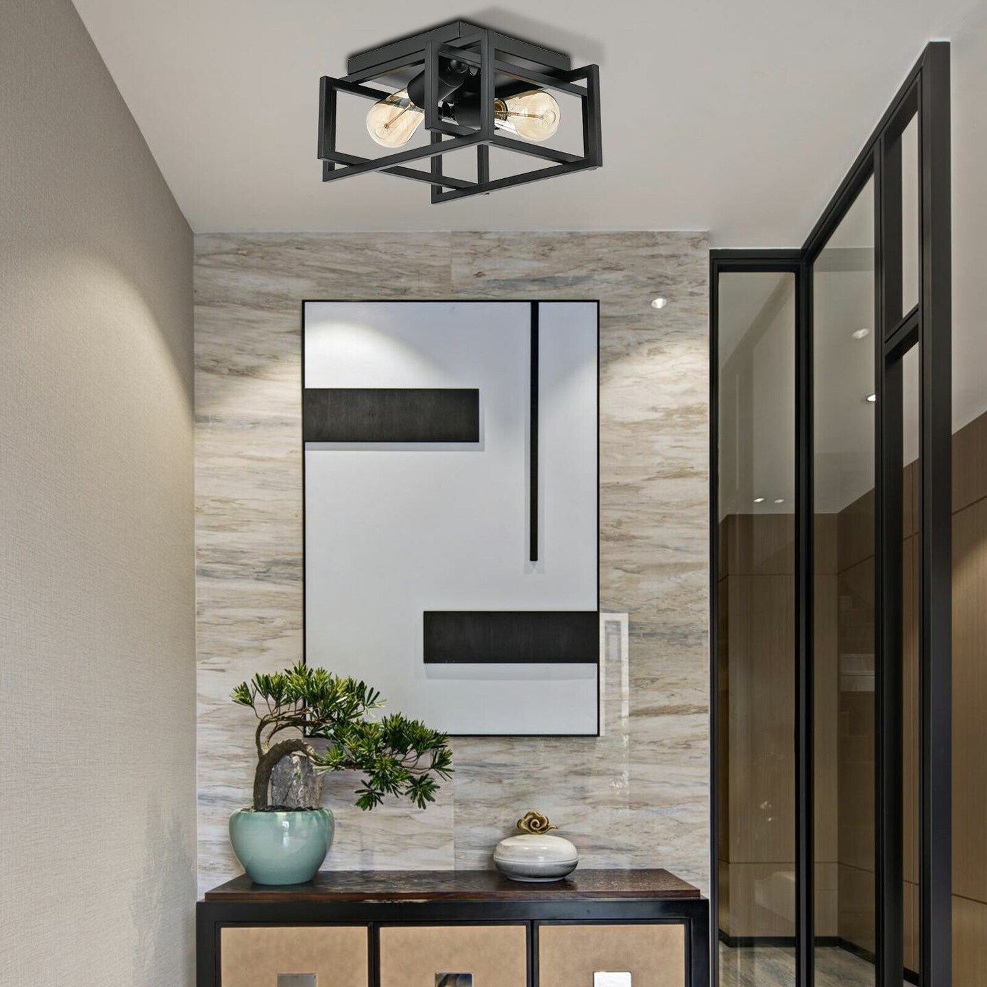 Kitcheniva Farmhouse Metal Square Cage Ceiling Light Fixture