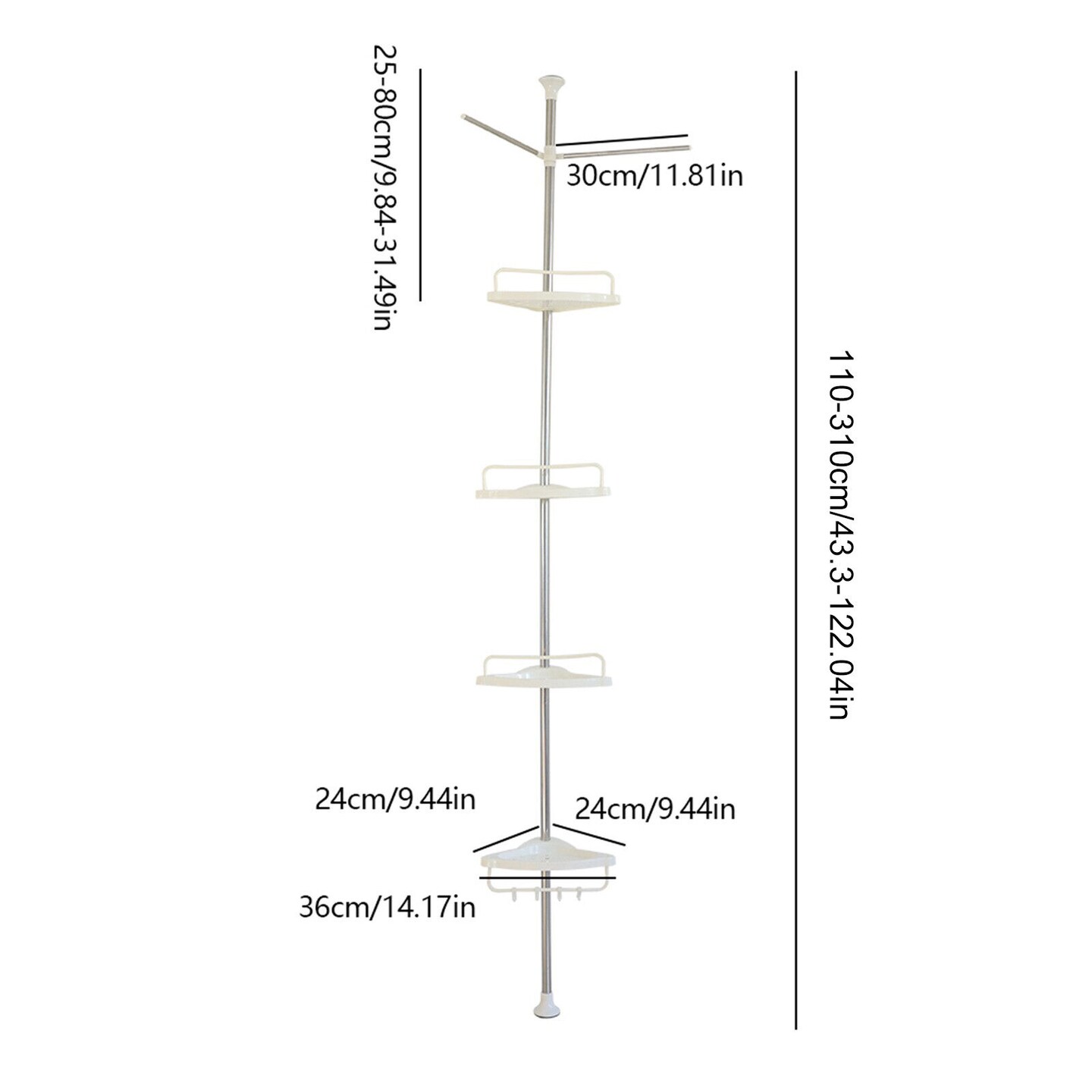 Kitcheniva Tension Pole Shower Caddy 4 Basket Shelves with Built-In Towel Bars