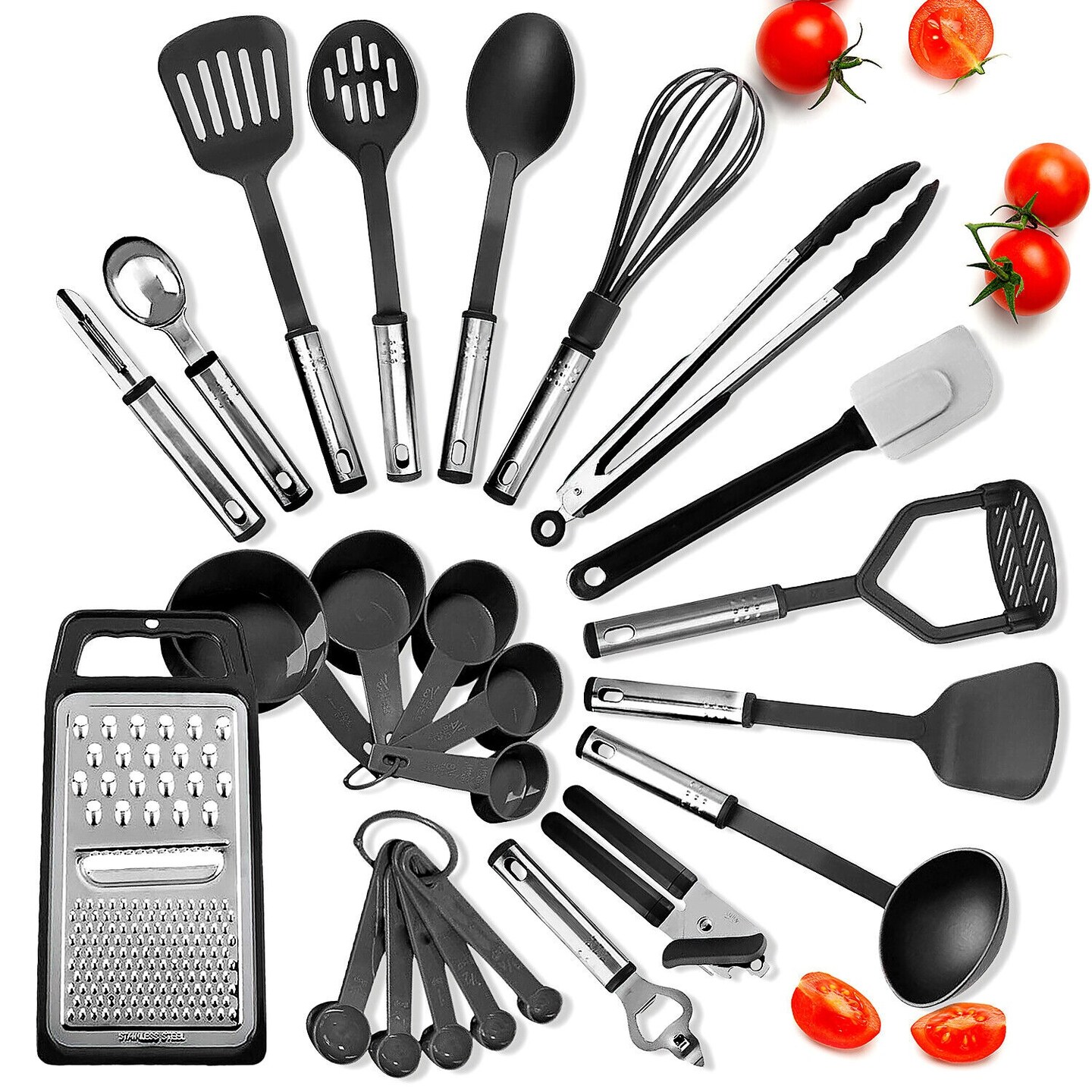 Black-Cooking Utensil Set 24 Piece Stainless Steel Heat Resistant Kitchen Gadget Tools