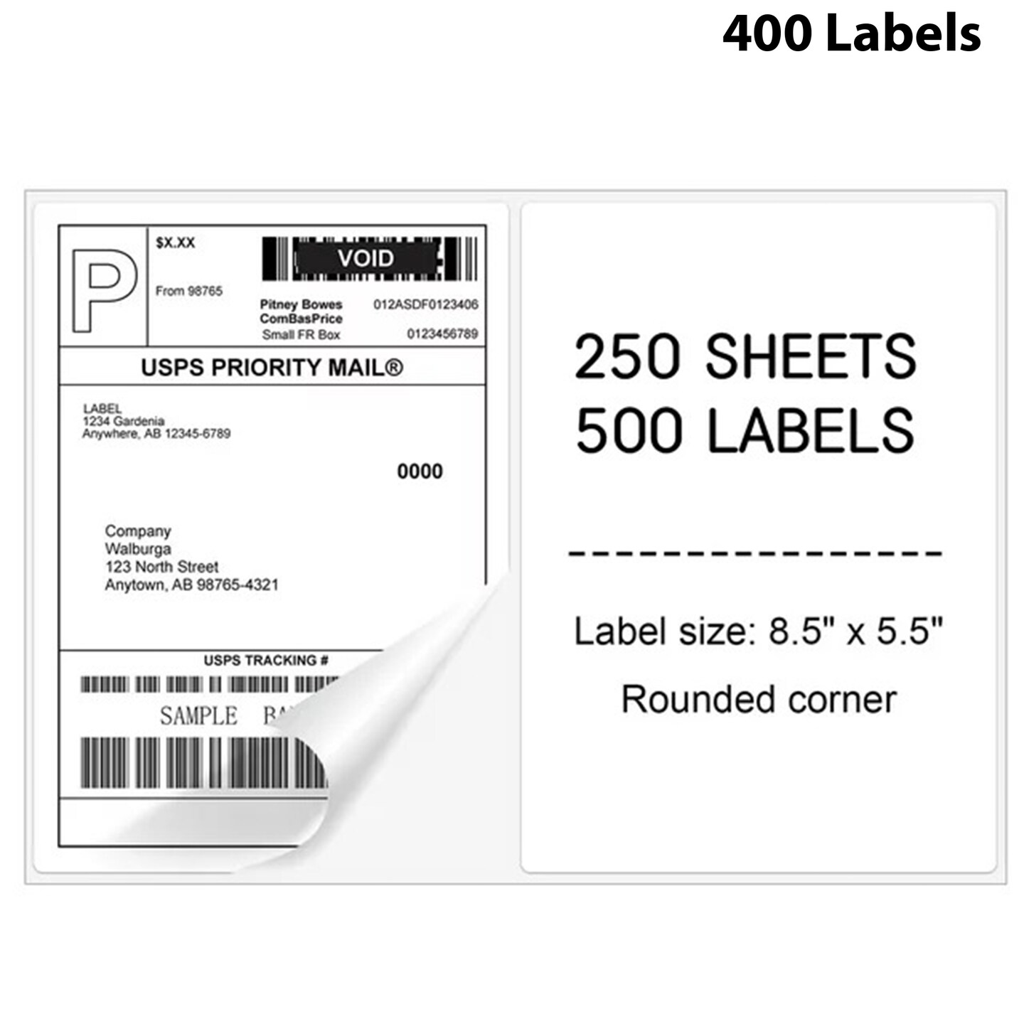 thumbnail image 2 of 600 Half Sheet Shipping Labels – 8.5x5.5 – Self-Adhesive, Rounded Corners – Blank White – 300 Sheets 2 of 6