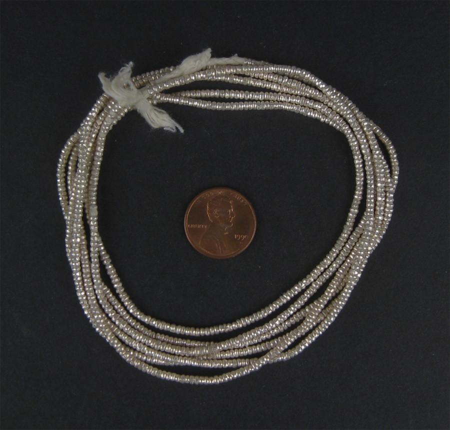 Silver Heishi Beads - Full Strand Ethiopian Metal Spacers for Jewelry Making - The Bead Chest (2mm)