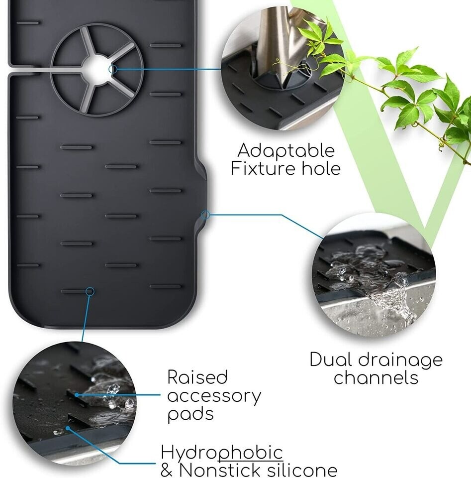 2x Silicone Faucet Drain Pad Drip Catcher Tray Kitchen Sink Splash Guard Slip Mat