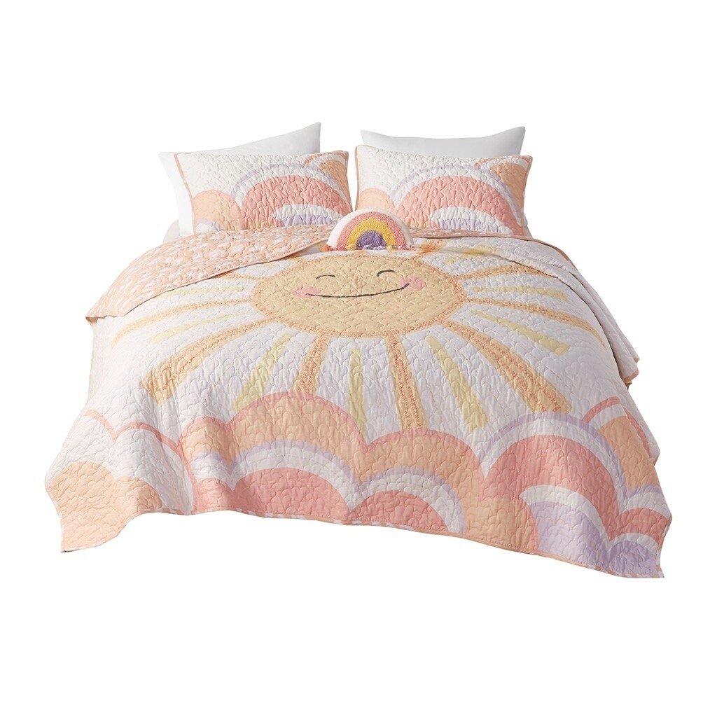 Gracie Mills   Singleton Sunny Days Reversible Cotton Quilt Set with Throw Pillow - GRACE-14748