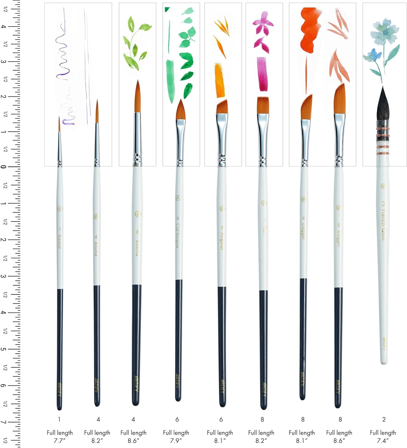 ARTIFY 9 PCS Floral Watercolor Brushes for Beginners &#x26; Pros | Artist Paint Brushes for Watercolor, Gouache &#x26; Acrylic | Round, Flat, Dagger, Cat&#x2019;s Tongue, Detail Bruhes &#x26; Squirrel Hair Quill Brush