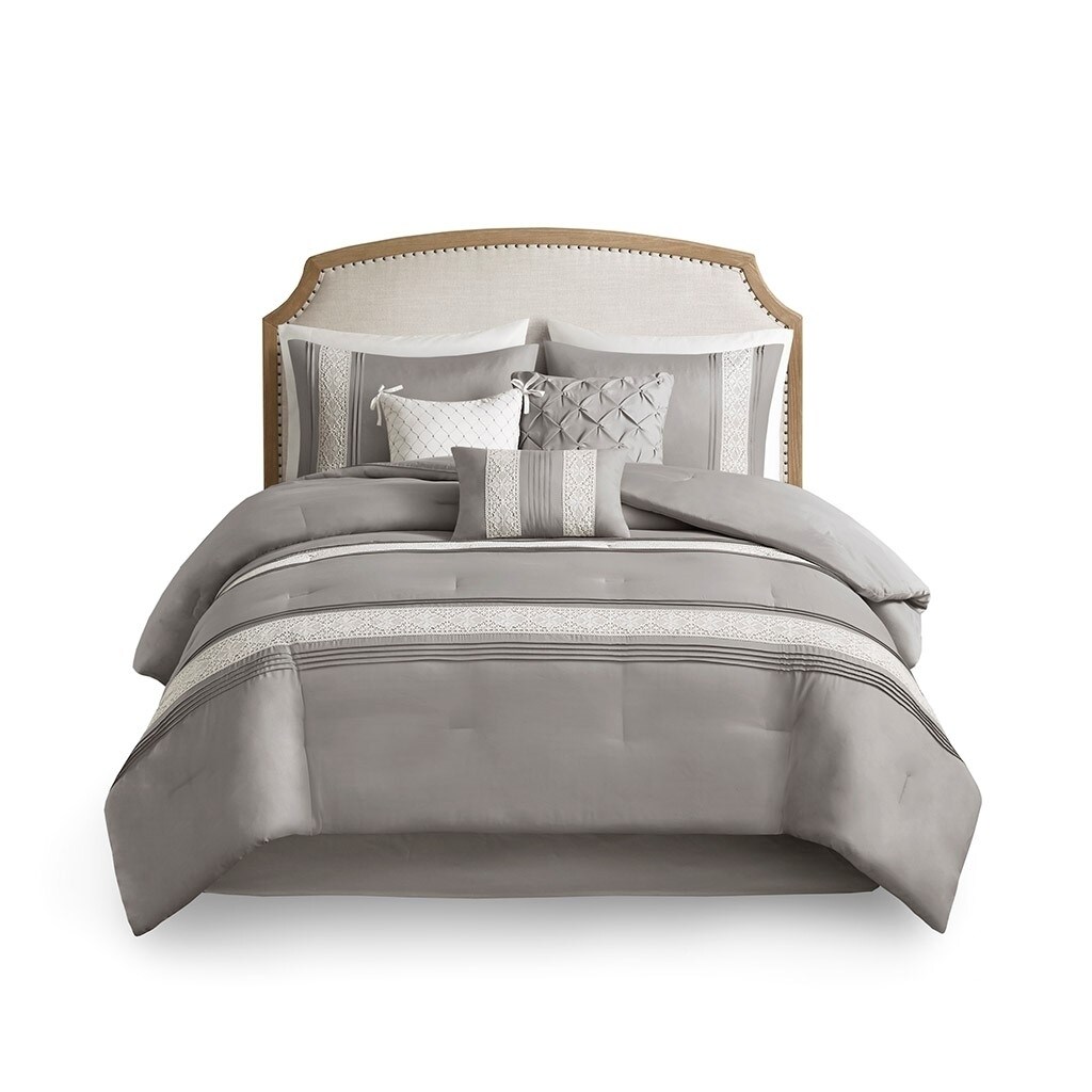 Gracie Mills 7-Piece Farmhouse Comforter Set White Lace Trim Grace-15790