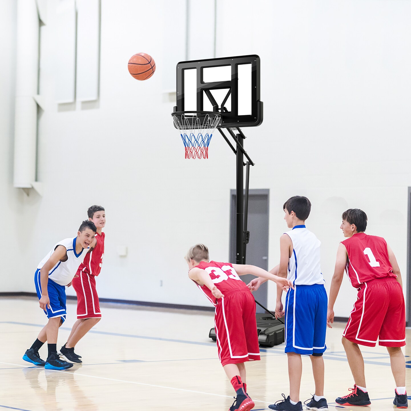 Costway 44&#x27;&#x27; Portable Adjustable Basketball Goal Hoop Stand System withSecure Bag Outdoor