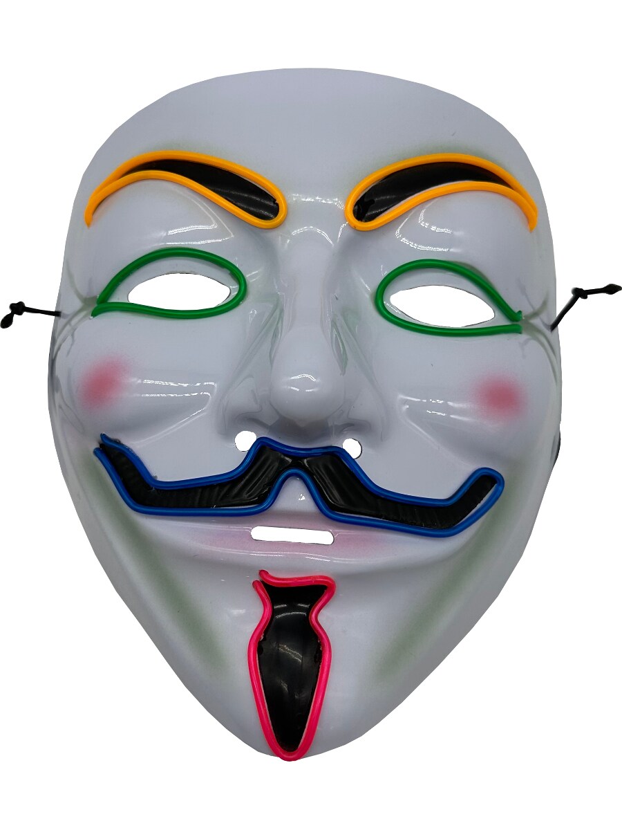 Fawkes Mask With 4 Color Party Wire EL Light Up Yellow Green Blue Red