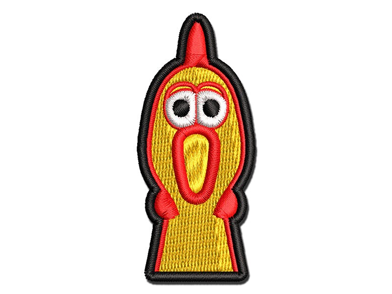 Screaming Rubber Chicken Head Multi-Color Embroidered Iron-On or Hook &#x26; Loop Patch Applique