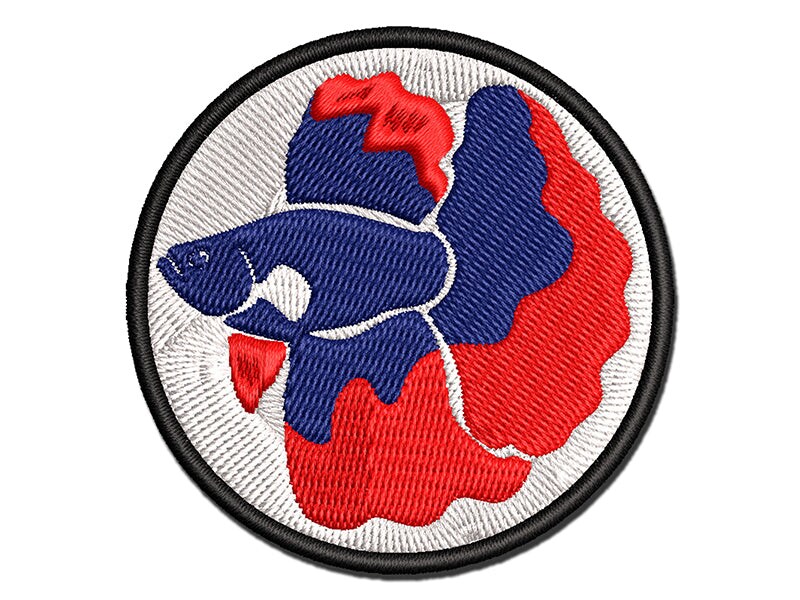 Siamese Fighting Fish Betta Splendens with Large Fins Multi-Color Embroidered Iron-On or Hook &#x26; Loop Patch Applique