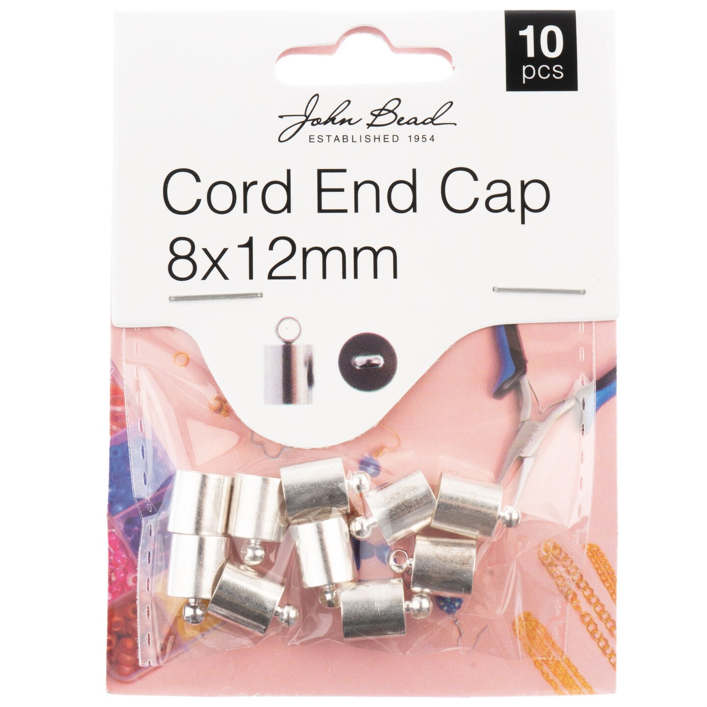 John Bead Cord End Cap 8x12mm 10/Pkg-Silver