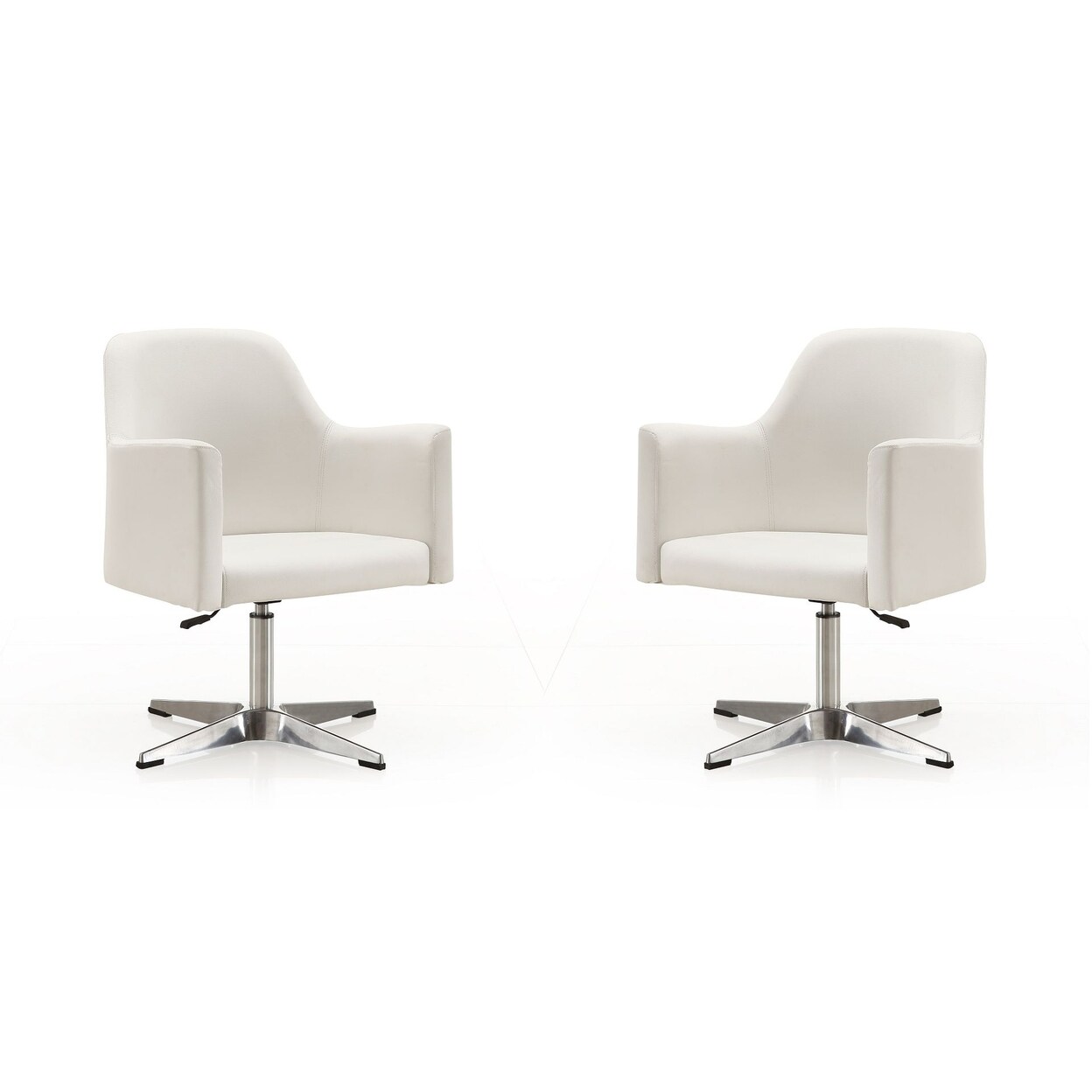 Manhattan Comfort Pelo White and Polished Chrome Faux Leather Adjustable Height Swivel Accent Chair (Set of 2)