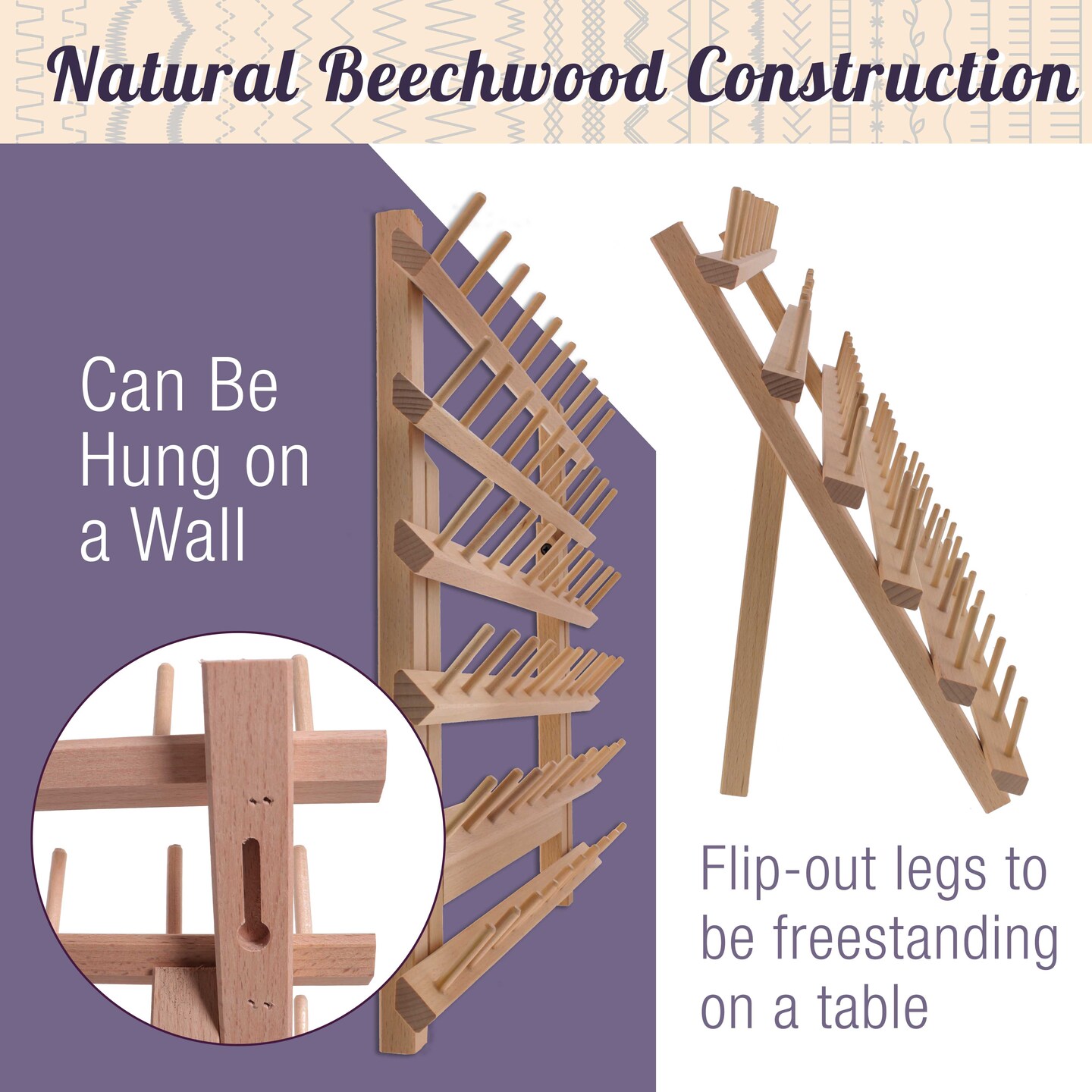 Premium Beechwood 60-Spool Sewing &#x26; Embroidery Thread Rack