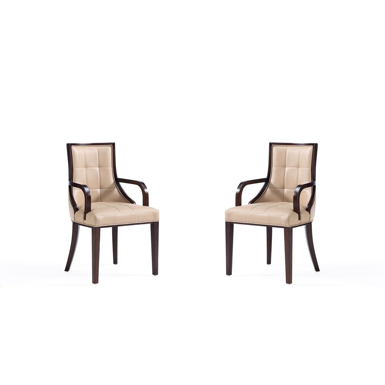 Manhattan Comfort Fifth Avenue Faux Leather Dining Armchair in Tan and Walnut (Set of 2)