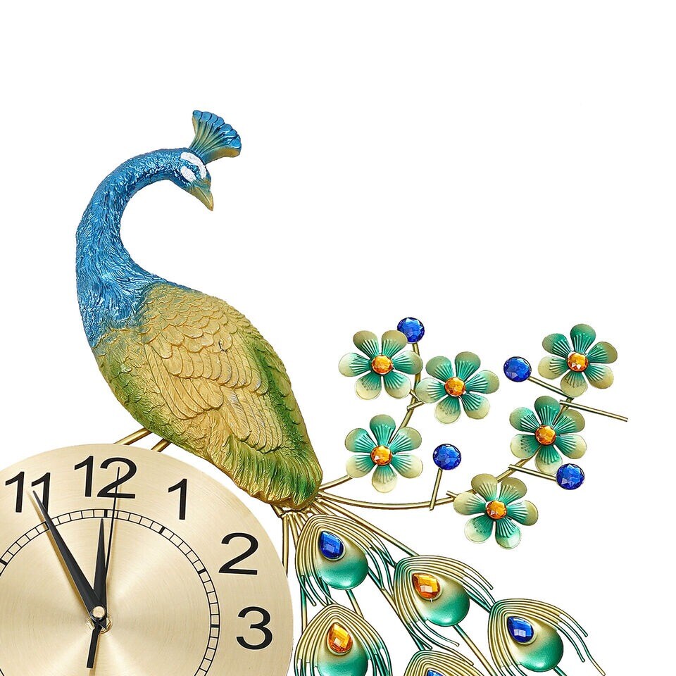 8in Peacock Wall Clock 3D Metal Large Watch Living Room Wall Clock Watch Decor