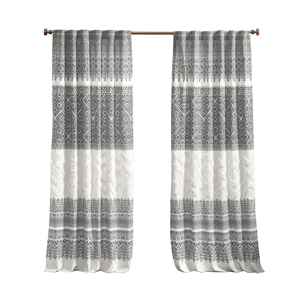 Gracie Mills   Robbins Chenille-Detailed Cotton Printed Curtain Panel with Lining - GRACE-13995
