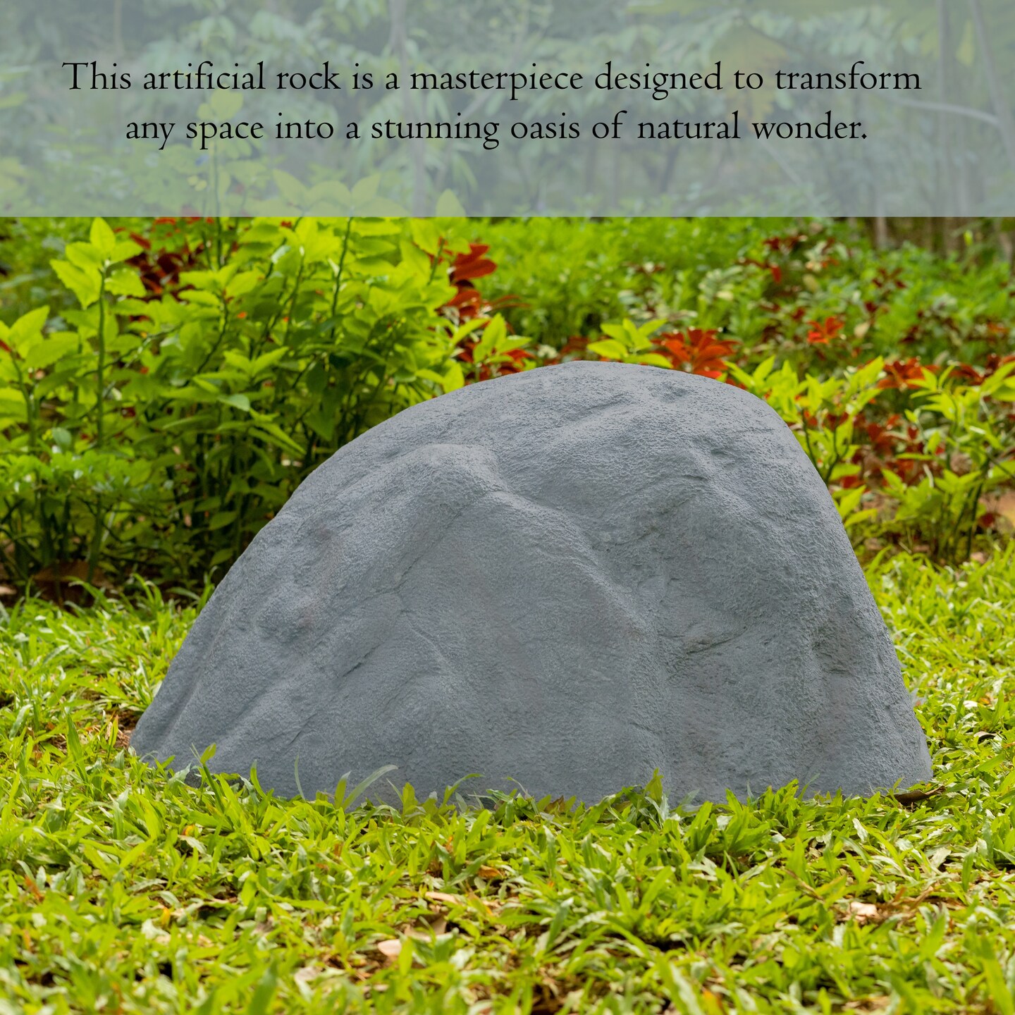 Decorative Outdoor Weather-Resistant Artistic Artificial Faux Stone Rock, Garden Patio Granite Grey Fiberglass Stone